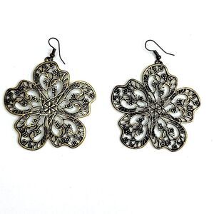 Gold and Black Floral Filigree Dangle Earrings Casual Boho